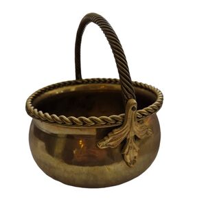 Brass twisted rope & leaf basket